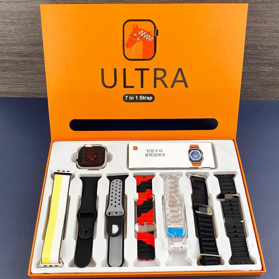 Ultra 7 in 1 Strap Smartwatch | Series 8 Ultra Smart Watch 49mm with 7 pair Straps | Bluetooth Calling | Sports Mode