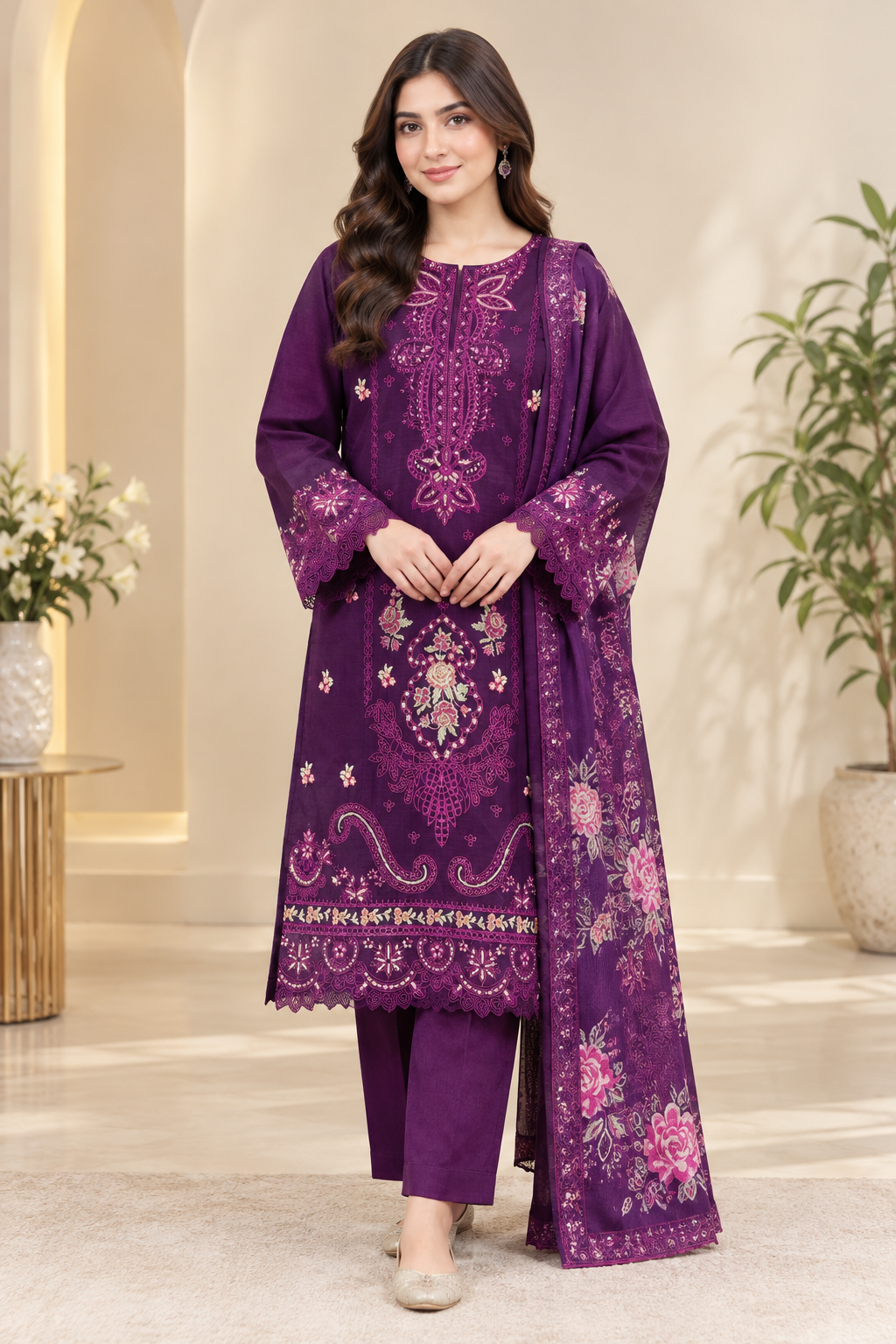 Mehreen Purple Embroidered Suit-