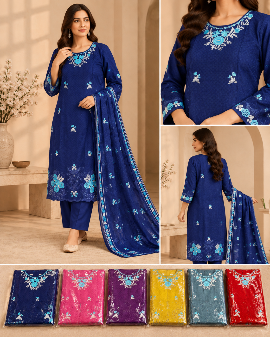 Embroidered 3-Piece Stitched Suit